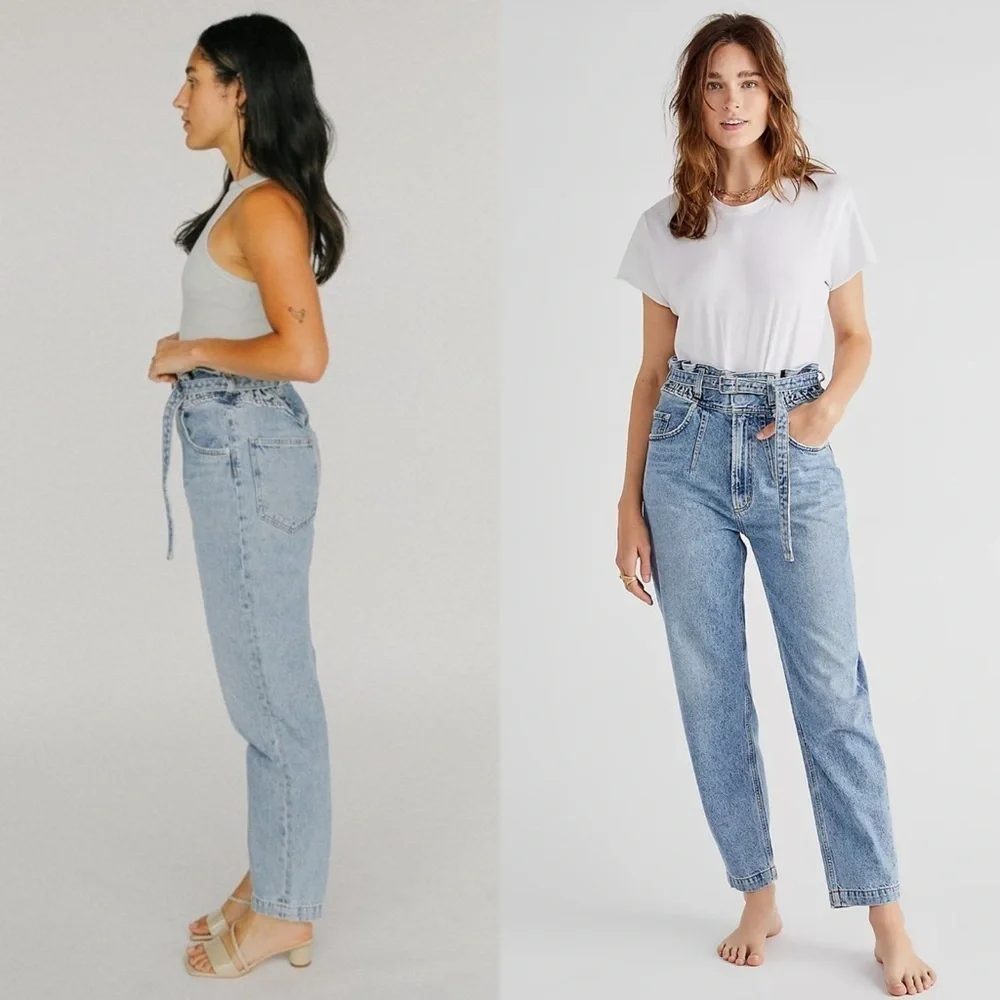 AGOLDE 90s High Rise Belted Paperbag Waist Organic Cotton Denim Tapered Jeans 28